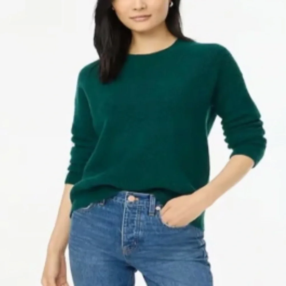 J. Crew Sweater Emerald Green Extra-Soft Crewneck Ribbed Knit CE097 Medium